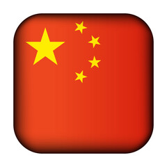 Glass light ball with flag of China. Squared template icon. Chinese national symbol. Glossy realistic cube, 3D abstract vector illustration highlighted. Big quadrate, foursquare