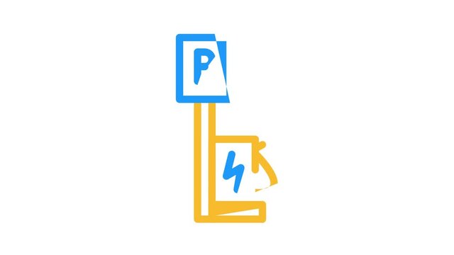 parking with charging station color icon animation