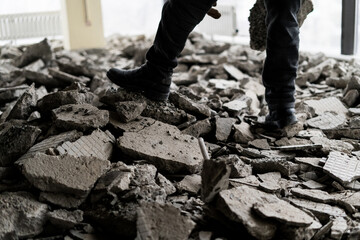 Massive asphalt damage with cracks indoor, repairs