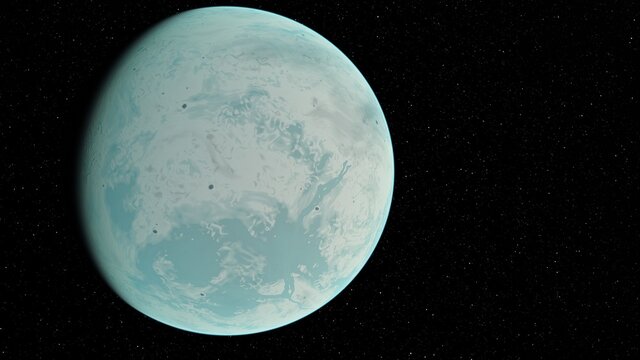 super-earth planet, realistic exoplanet, planet suitable for colonization, earth-like planet in far space, planets background 3d render © ANDREI