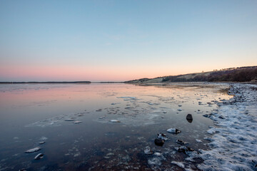 sunset over frozen Loch Fleet