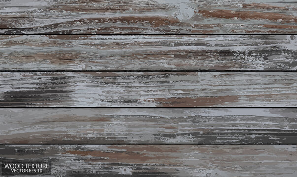 Old weathered wood texture with knot and scratches, EPS 10 vector. Aged barn boards. Wooden background.