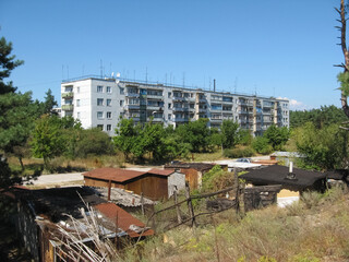 Abandoned residential buildings in village of Orbita near the Chyhyryn Nuclear Power Plant. Abandoned and destroyed. © Deniz