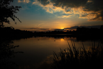 summer sunset on a lake in bavaria ingolstadt