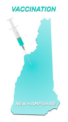 Vaccination of New Hampshire. Coronavirus vaccine concept, syringe of vaccine and needle planting on New Hampshire map. Vector illustration of a syringe with map and vaccine.