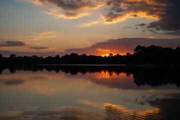 summer sunset on a lake in bavaria ingolstadt