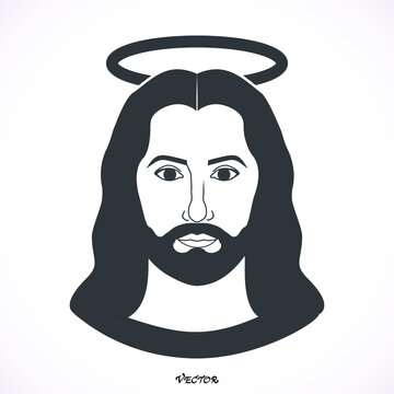 Vector Face of Jesus on white background.  Flat design, vector.