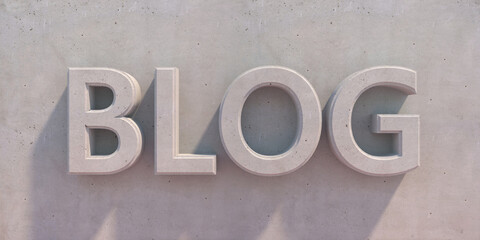 Blog word on concrete wall background, texture. 3d illustration