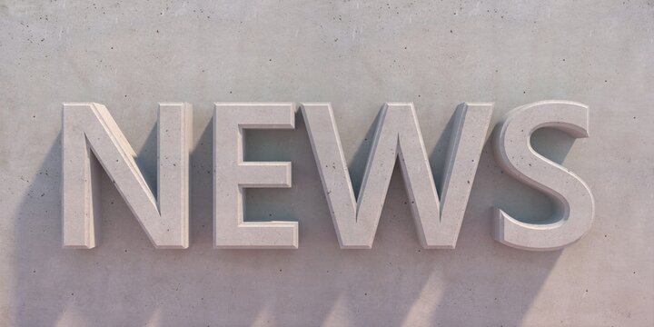 News word on concrete wall background, texture. 3d illustration