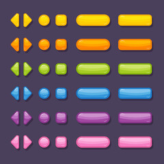 Buttons of different colors and shapes for game and app design.