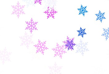 Light Pink, Blue vector template with ice snowflakes, stars.