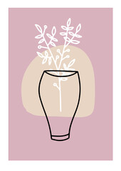 Spring flowers in vase continuous Line art . Abstract Contemporary collage of geometric shapes in a modern trendy style. Vector for Beauty Concept, t-Shirt Print, postcard, poster