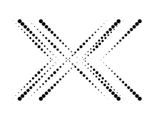 Halftone dots in Cross Form . Vector Illustration. Letter x  Logo . Design element . Abstract Geometric shape . 