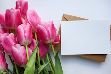 greeting card design. spring bouquet. beautiful large bouquet of tulips and space for text 