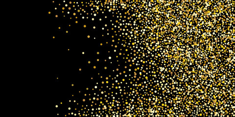 Golden point confetti on a black background. Luxury festive background. Decorative element. Element of design. Vector illustration, EPS 10.