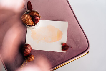 Mock up, Farbklecks Aquarell Osterei Ostern, orange, rot, gold, easter egg, easter, splash of colour