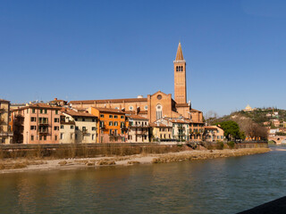Panorama of the old city of Verona, view on Sant'Anastasia church near the "Ponte di Pietra" (Stone Bridge)