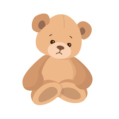Teddy Bear. Cute stuffed Toy. Beige bears isolated on white. Vector