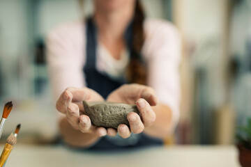 Woman with hand made ceramics from clay - Ceramic pottery handcraft - Creative art work