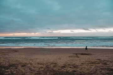 One person walking alone by the beach