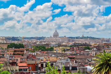 Fototapeta na wymiar Rome cityscape with dome of St. Peter's basilica in Vatican
