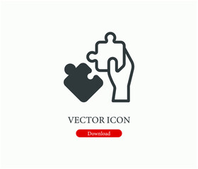 Puzzle vector icon.  Editable stroke. Linear style sign for use on web design and mobile apps, logo. Symbol illustration. Pixel vector graphics - Vector