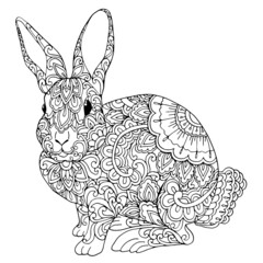 Black and white Bunny coloring page, postcard, illustration, post card, greeting card hand drawn sketch isolated vector illustration anti stress freehand sketch drawing with doodle and zentangle 