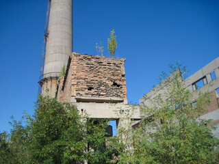 Chyhyryn Nuclear Power Plant. The building of the abandoned Ukrainian nuclear power plant Chigirinskaya. The ruins of buildings and structures. © Deniz