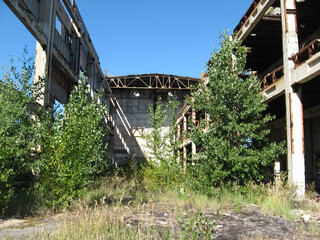 Chyhyryn Nuclear Power Plant. The building of the abandoned Ukrainian nuclear power plant Chigirinskaya. The ruins of buildings and structures. © Deniz