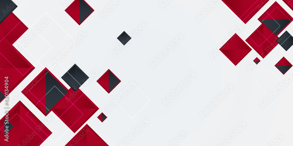 Wall mural black and red squares tech web banner on white background