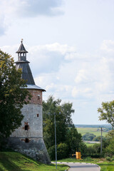 view of the tower of medieval Zaraysk kremlin and the valley beyond