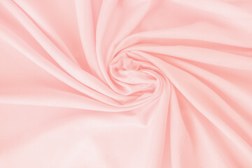 Close-up delicate pink silk fabric background. Empty space for text. Flat lay top-down. Feel the...