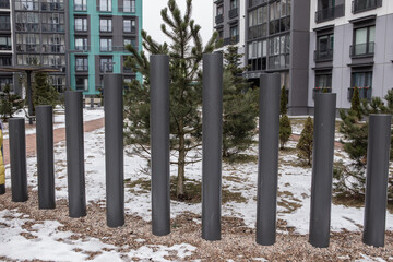 iron pillars in the courtyard of the house