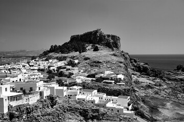Medieval fortress and white houses of Lindos village