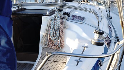 detail of sailboat deck in the harbor