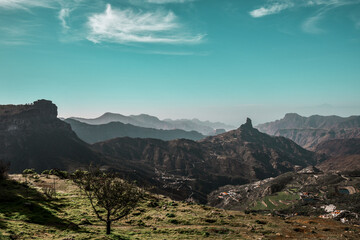 Mountain landscape on top of the mountains and canyons. Gran Canaria, Spain.