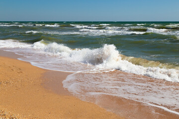 Coastline with waves. Sea og Azov. Ukraine
