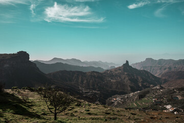 Fototapeta na wymiar Mountain landscape on top of the mountains and canyons. Gran Canaria, Spain.