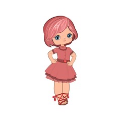Little girl. Vector isolated illustration. Beautiful fashionable child. Flat cartoon style