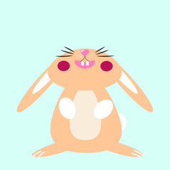 Cute little bunny on blue background. For posters, cards, advertisements. Vector illustration.