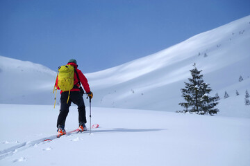 Fototapeta na wymiar Ski tour in Godeanu Mountains, Carpathians, Romania, Europe