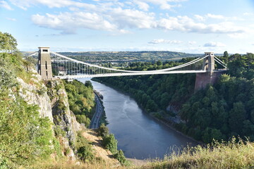 Scenic View of the Historic Clifton Suspension Bridge in Bristol England - The Landmark Bridge Spans the Avon Gorge and the River Avon