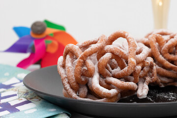 Traditional Finnish May Day funnel cake, tippaleipa. Close up.