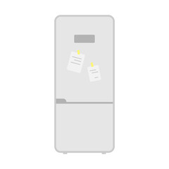 Fridge with notes on magnets. Vector illustration. Element for interior