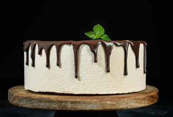 Tiramisu cake with chocolate decoration