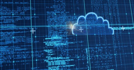 cloud icon with blue technology matrix background