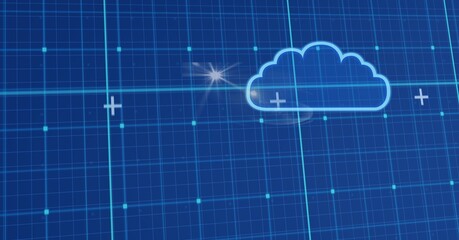 cloud icon with blue technology matrix background