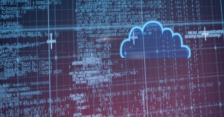 cloud icon with blue technology matrix background