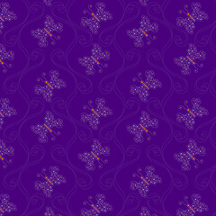 openwork butterflies on a lilac background.  seamless pattern