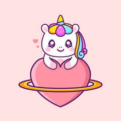 cute unicorn with planet heart